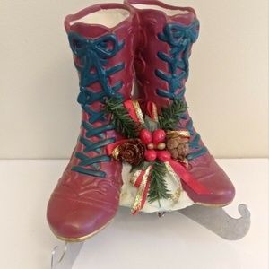 Ice Scates Music Box with Holly and Berries